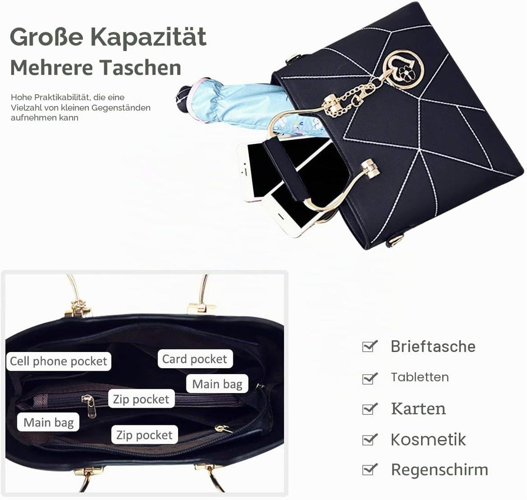 NICOLE &amp; DORIS Schultertasche Damen Mode PU Leder Schick Shopper Handtasche Umhängetasche Tote Handt