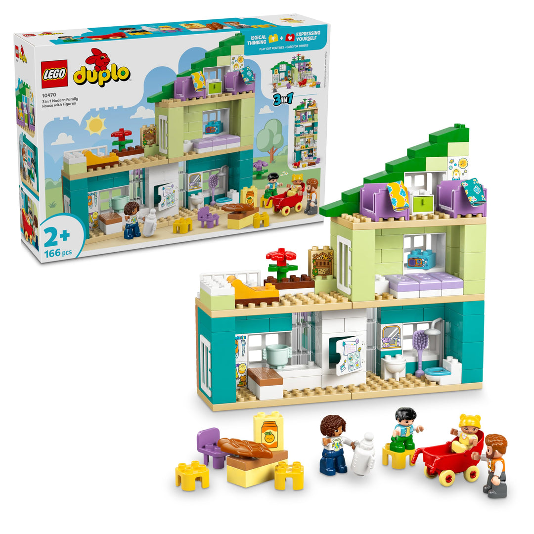 LEGO DUPLO 3-in-1 Modernes Familienhaus mit Figuren - Kleinkinder Lernspielzeug für Feinmotorik - Mo