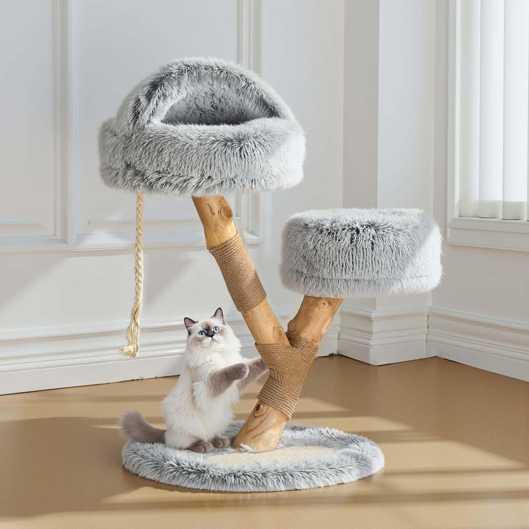 Fudajo Kratzbaum Zweigdesign mit Katzenhöhle 80 cm, Designer Katzenkratzbaum mit Plüsch und Birnbaum