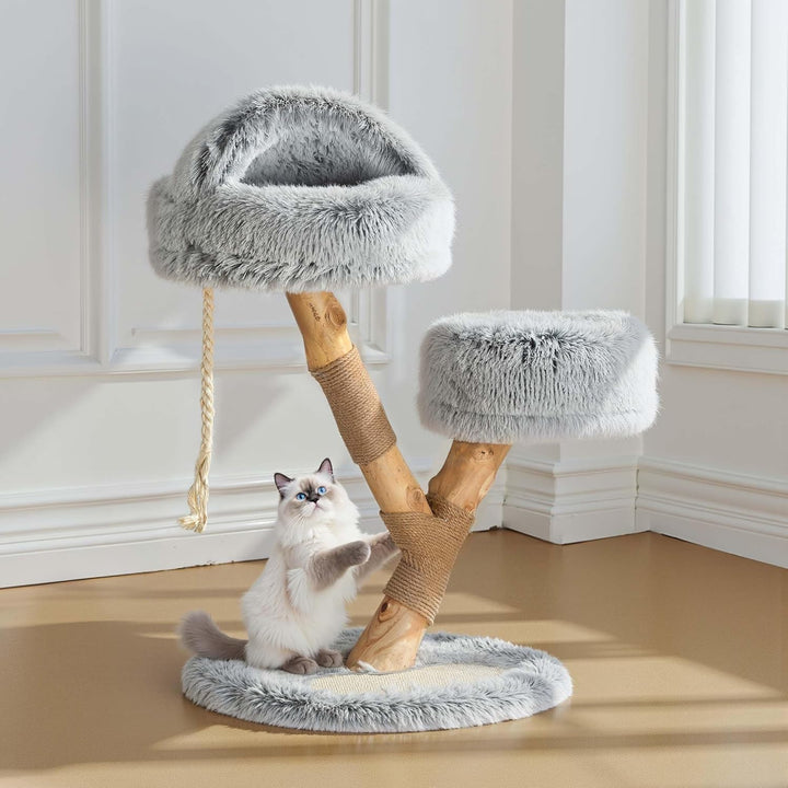 Fudajo Kratzbaum Zweigdesign mit Katzenhöhle 80 cm, Designer Katzenkratzbaum mit Plüsch und Birnbaum