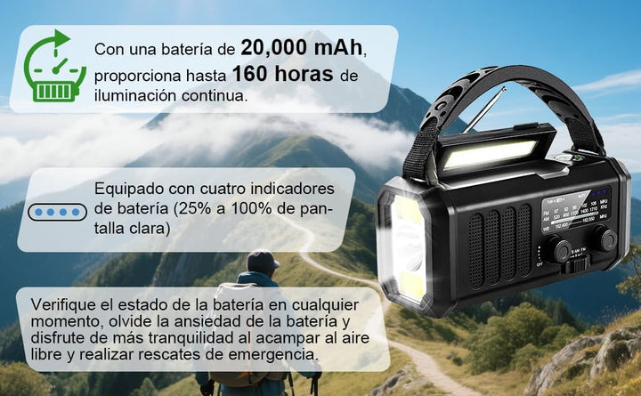Tragbares Notfallradio 20000 mAh, SOS-Alarm, FM/AM-Radio mit Leselampe, Kompass, Kurbelgenerator und