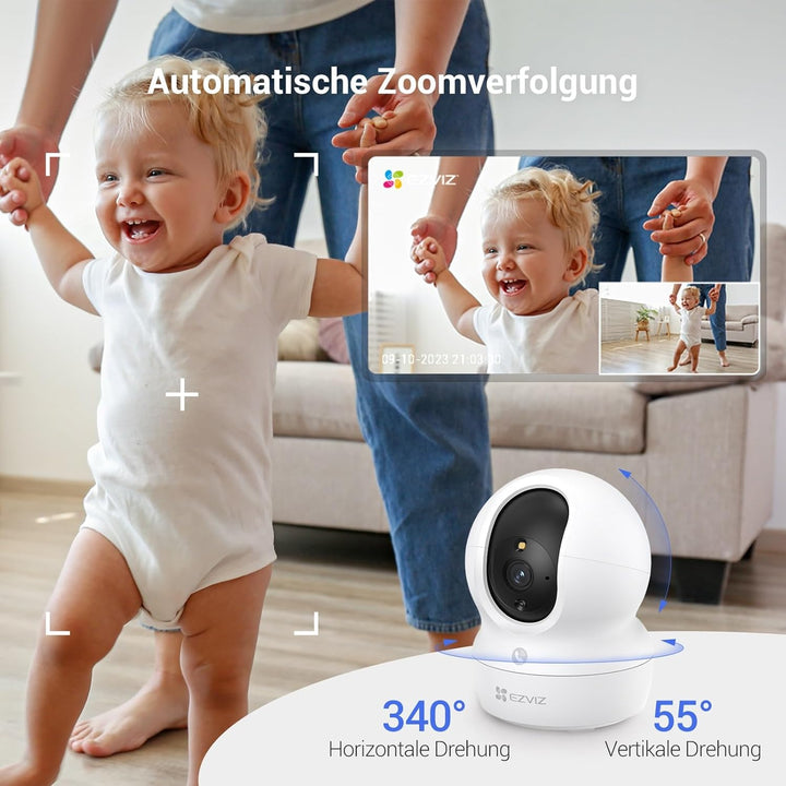EZVIZ WLAN Indoor Überwachungskamera, 360º PTZ IP Kamera mit Farbnachtsicht, Personen-/Geräuscherken
