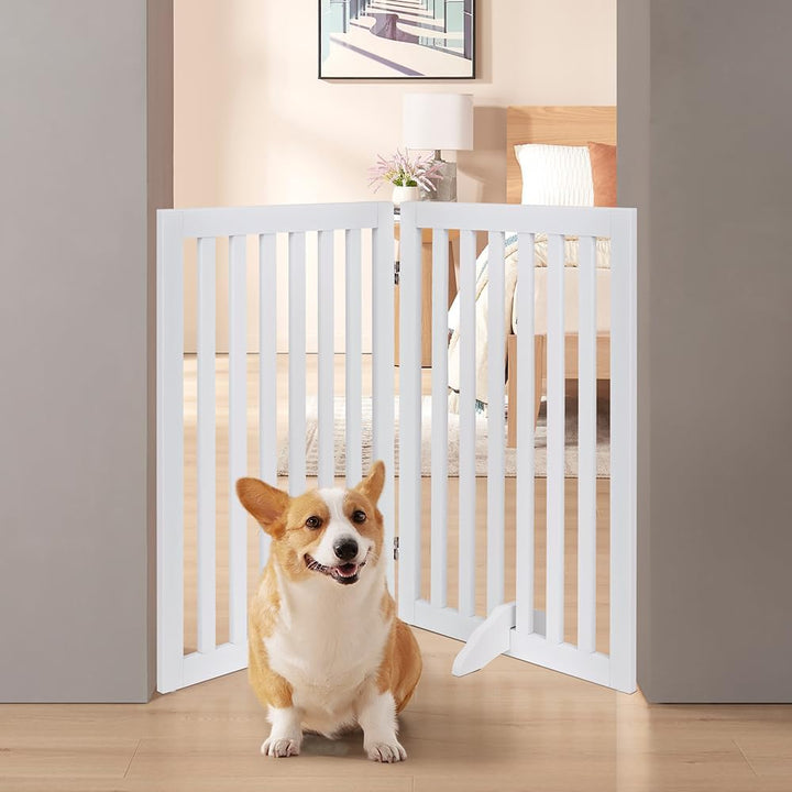 unipaws 91 cm freistehendes Haustiergitter für Hunde &amp; Katzen, Faltbarer Holzzaun für Tür, Treppe &amp;