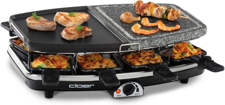 Cloer 6435 Raclette mit Naturstein / 1200 W / 8 antihaftbeschichtete Raclettepfännchen Geteilte