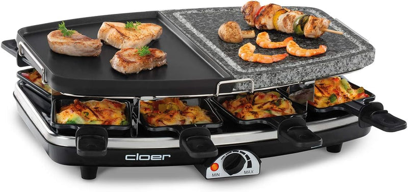 Cloer 6435 Raclette mit Naturstein / 1200 W / 8 antihaftbeschichtete Raclettepfännchen Geteilte