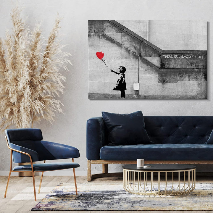 Printed Paintings Leinwand (100x70cm): Banksy - Balloon Girl Mädchen mit Luftballon Always Hope S 10