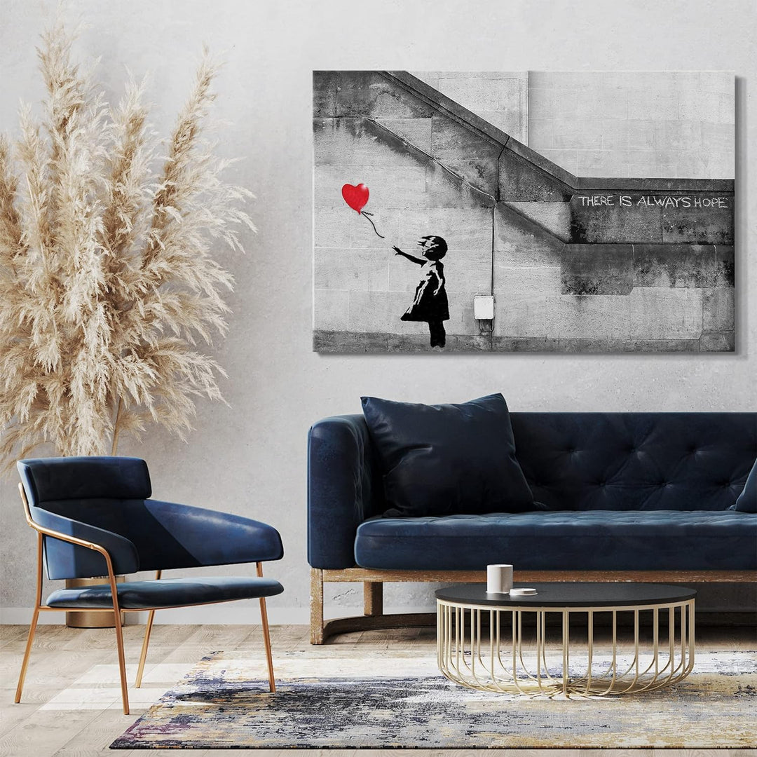Printed Paintings Leinwand (100x70cm): Banksy - Balloon Girl Mädchen mit Luftballon Always Hope S 10