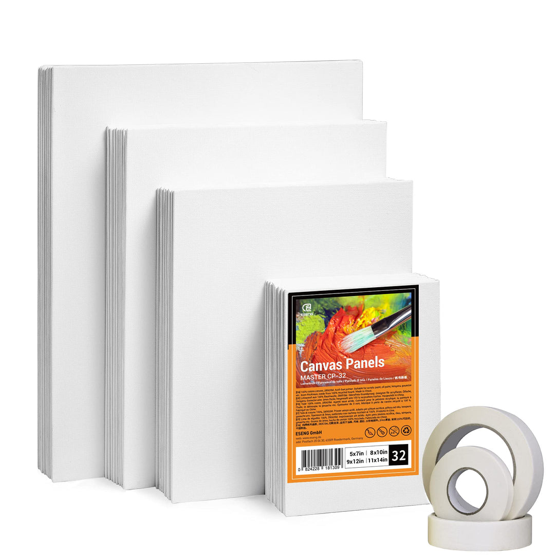 ESENG® Malkarton Set (Mix-1), rechteckig, 5x7｜8x10｜9x12｜11x14 Zoll, je 8 Stück mit 3x30m Abdeckband