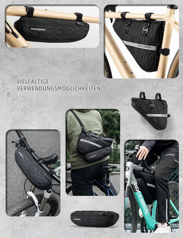 ROCKBROS Fahrradtasche Set 2-in-1 Abnehmbare Dreiecktasche Lenkertasche Rahmentasche Triangeltasche