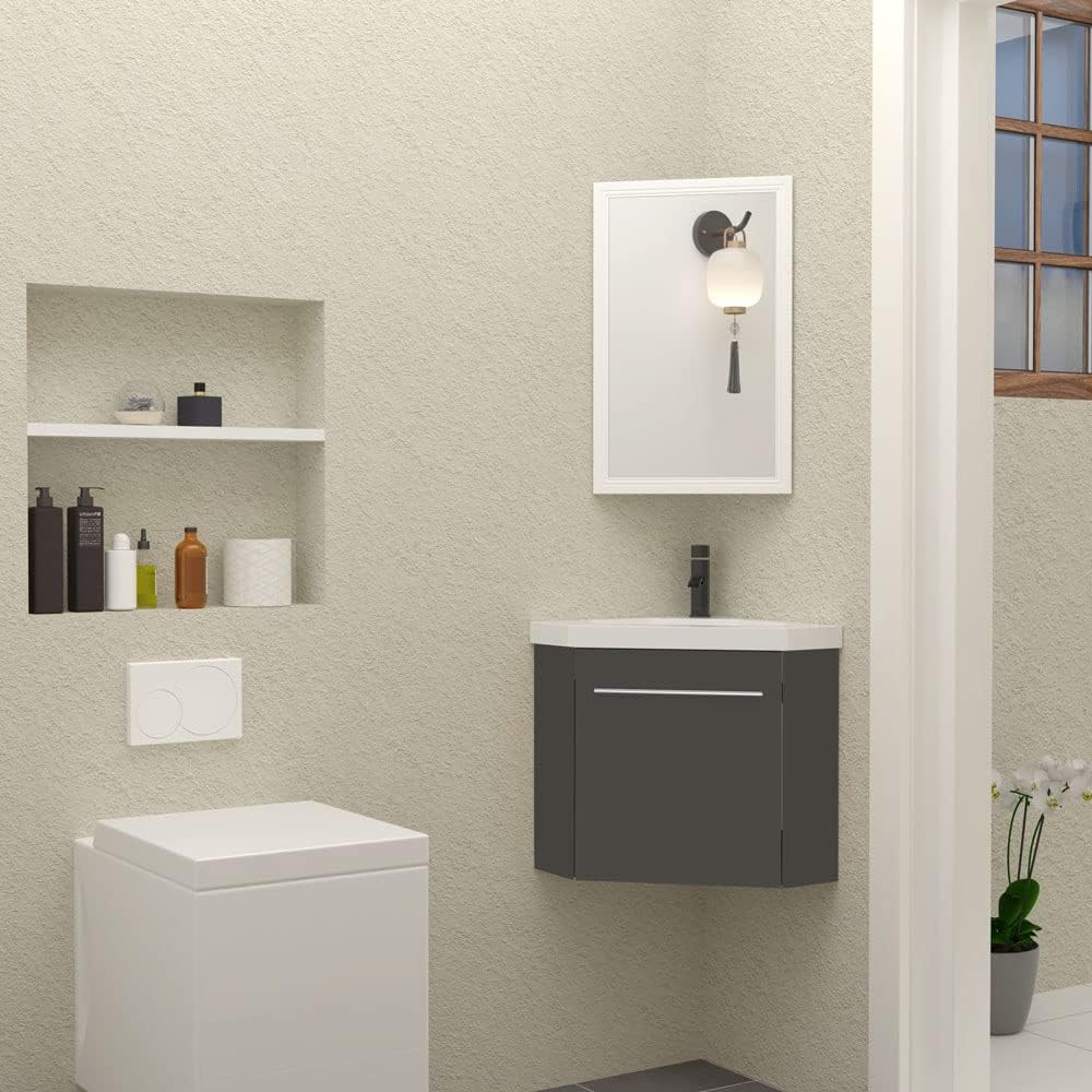 HAPAOSO Eckwaschbecken mit Unterschrank Gäste Wc Klein 40 cm Eckschrank Grau 1 Soft-Close Türen Häng