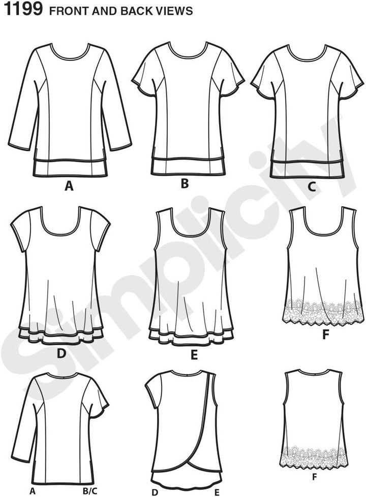 Simplicity 1199 Grösse A Knit Tops für Miss und Plus Grössen Schnittmuster