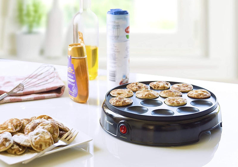 Bestron Poffertjes Maker, inkl. Teigportionierer für 700ml mit Skala, Ideal zum Befüllen des Poffert