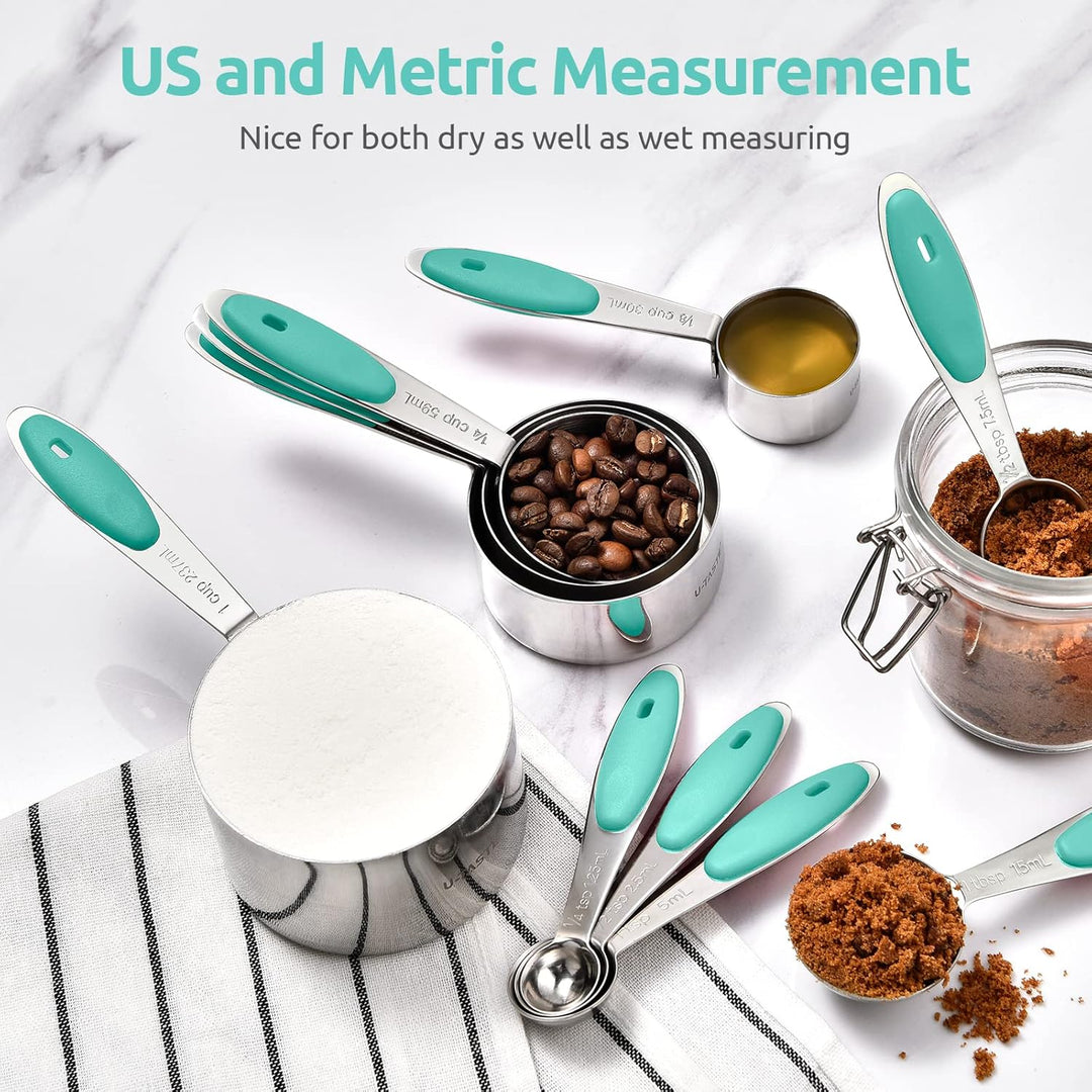 Messbecher und Messlöffel 12er-Set: U-Taste Nesting Cups, Teelöffel und Esslöffel aus Edelstahl 18/8