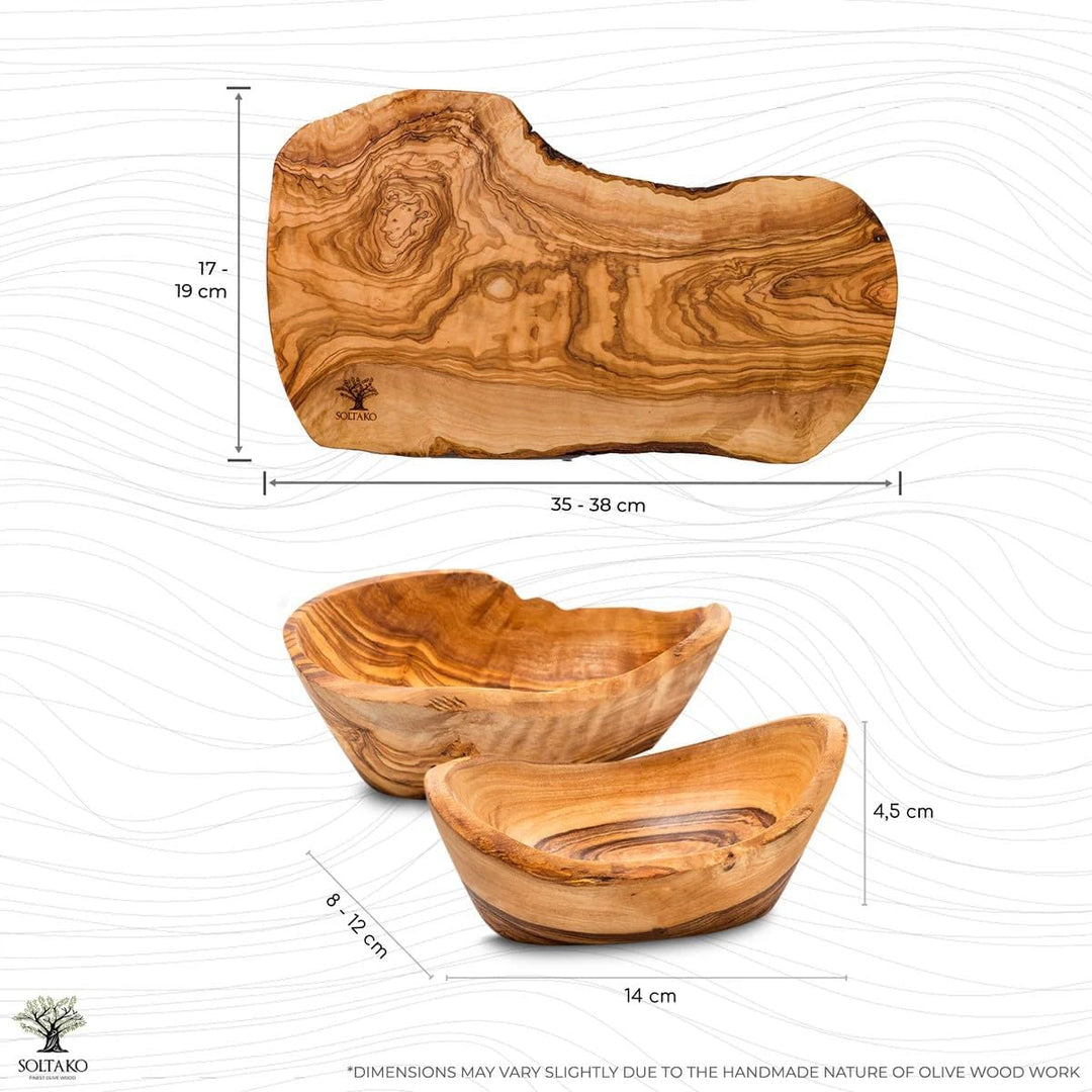 SOLTAKO Olivenholz Geschenksset Les Snacks 2er Set + Catania 35cm 1 Geschenkset Brotzeit 1, 1 Gesche