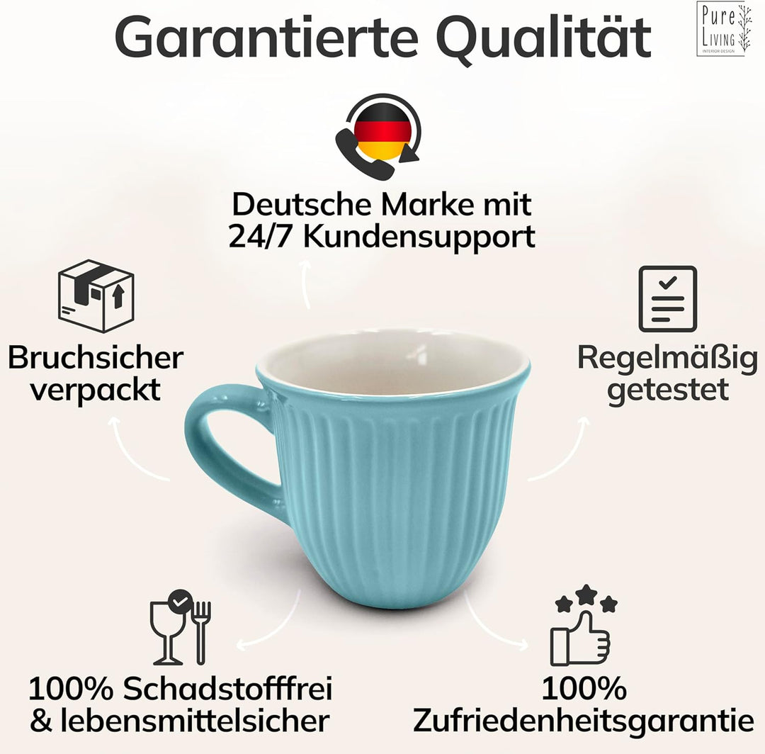 Steingut Kaffeetassen 6 Personen Hygge TESTSIEGER, Traumhaftes Skandinavisches Steingut Tassen Set,
