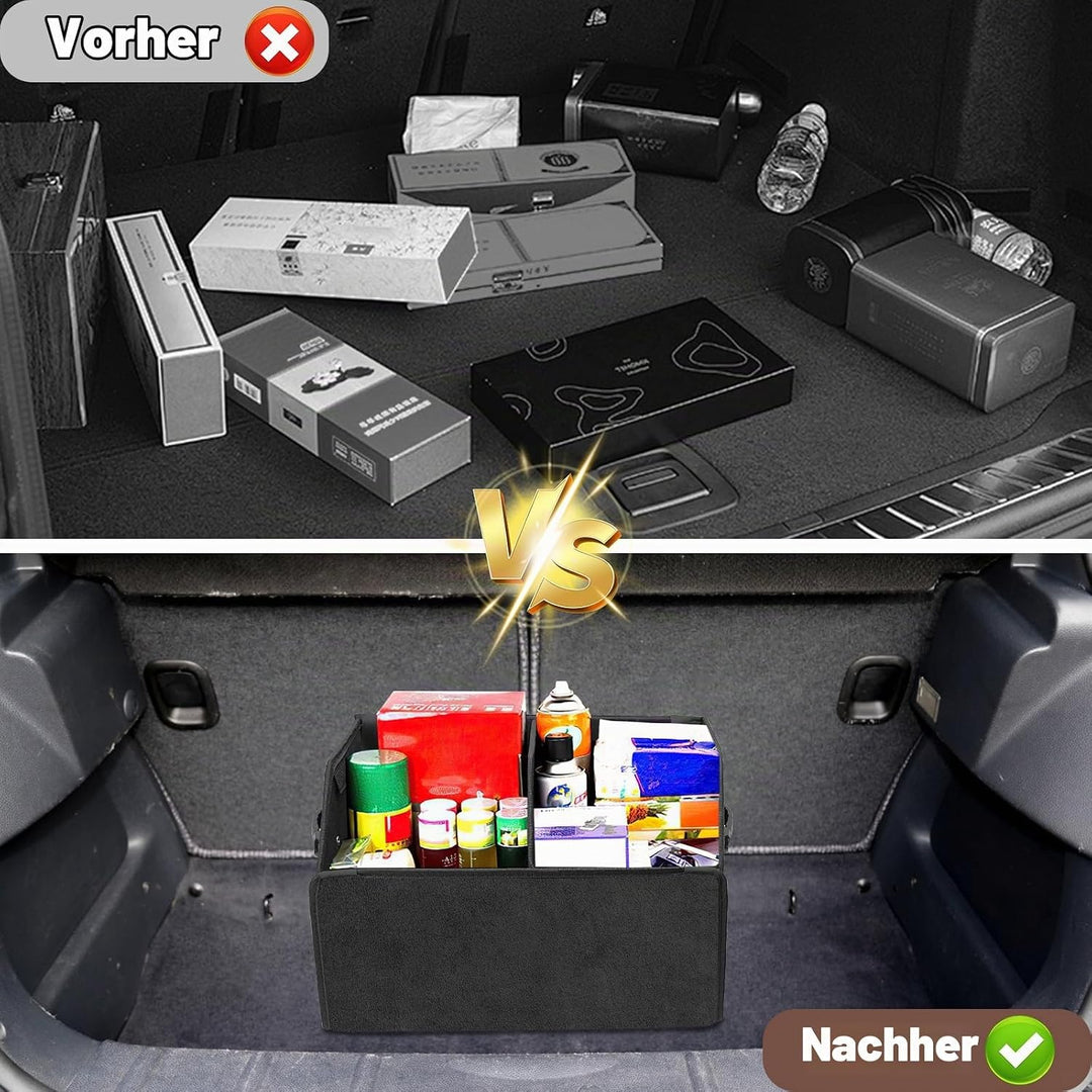 Auto Kofferraum Organizer, 40L Faltbare Leder Kofferraumtasche mit Deckel 44 * 31 * 29cm Autobox Was