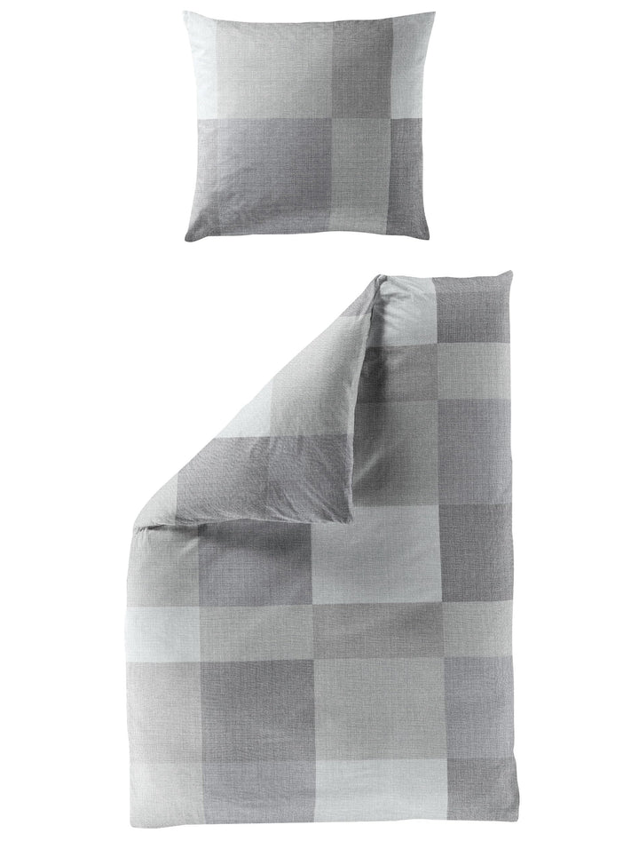 Bierbaum Bettwäsche 6520, Mako-Satin, Made in Germany, silber 13, 135x200 + 80x80 cm 135x200 Kariert