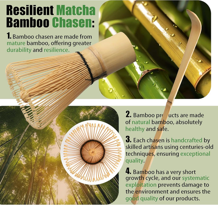 HEI MING Matcha Set hat 8 Teile, Zeremonielles Matcha Tee Set, Glas Matcha Schale und handgemachter