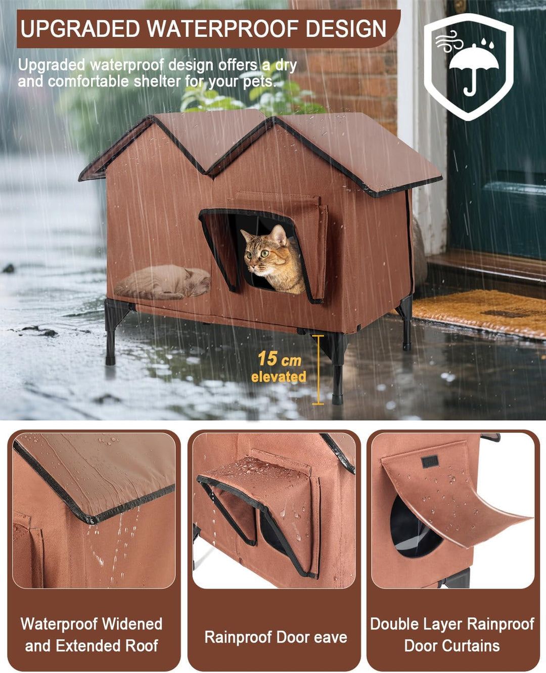 Katzenhaus im Freien, Grosse wasserdichte isolierte Katzenkennel mit erhöhter Basis, Winterhaus für
