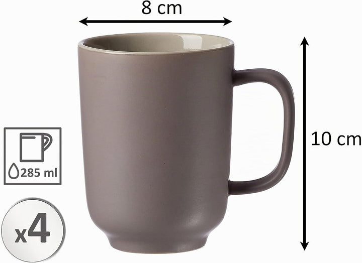 Ritzenhoff &amp; Breker Kaffeebecher-Set Jasper, 4-teilig, je 320 ml, Taupe, Steinzeug, Taupe