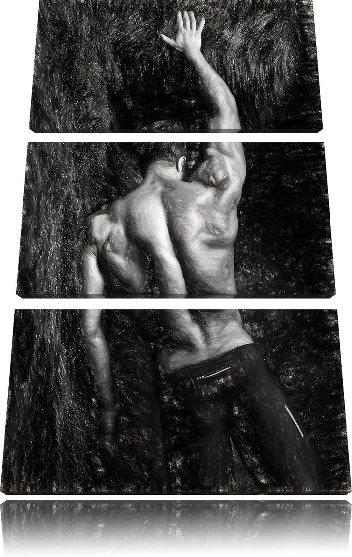 Pixxprint Muskulöser sexy Mann Kunst als Leinwandbild/Grösse: 3 Teilig (120x80 cm) cm/Wandbild/Kunst
