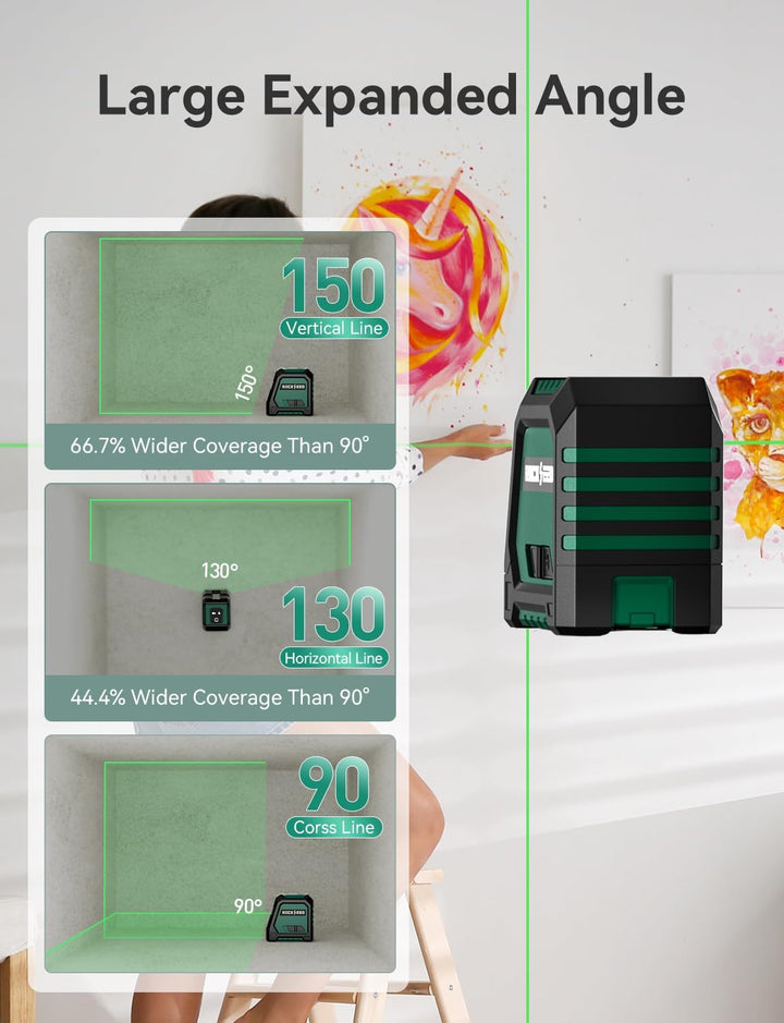 RockSeed Doppelmodul Kreuzlinienlaser, Selbstnivellierend Linienlaser, Horizontal und 150° Vertical