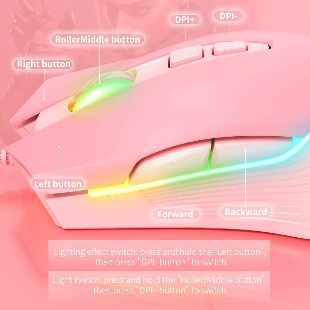 RGB Gaming-Maus, kabelgebunden, 6 einstellbare DPI bis zu 6400, ergonomische Gamer Laptop PC Maus mi