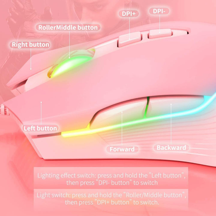 RGB Gaming-Maus, kabelgebunden, 6 einstellbare DPI bis zu 6400, ergonomische Gamer Laptop PC Maus mi