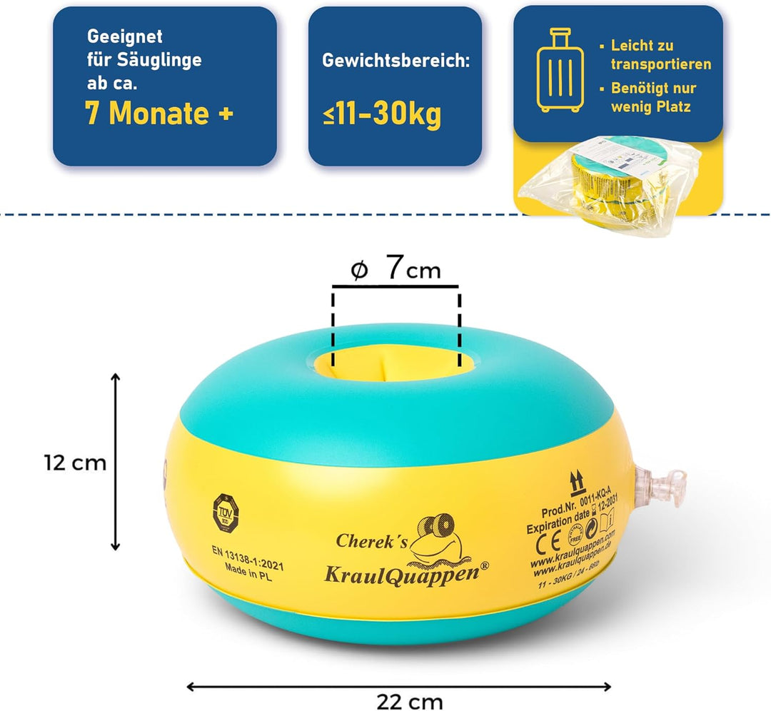 Cherek´s KraulQuappen® für Anfänger grün/gelb Schwimmflügel für Kinder Babys ab dem 8 Monat bis 30kg