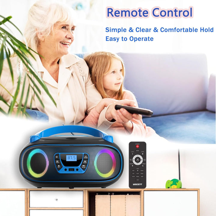 Tragbarer Stereo-CD-Player Boombox mit UKW-Radio, Bluetooth, CD-R/CD-RW/MP3/WMA-Wiedergabe, USB-Ansc