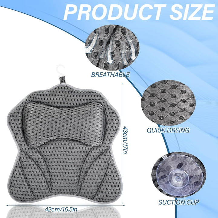 Zikenis Badewannenkissen mit 2 Starken Saugnäpfen, Badekissen für Badewanne mit 4D-Air-Mesh-Technolo