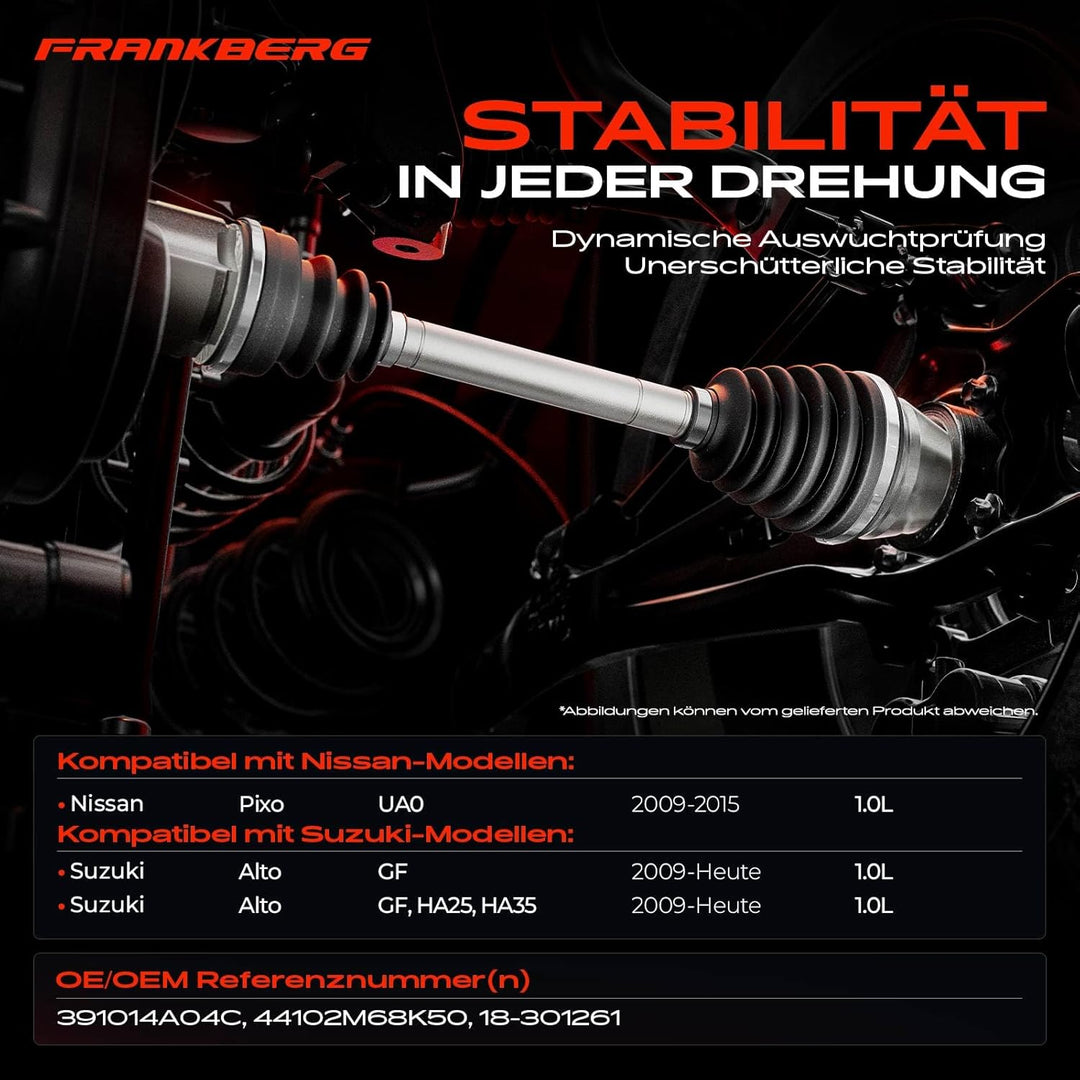 Frankberg Antriebswelle Vorne Links Kompatibel mit Pixo UA0 1.0L 2009-2013 Alto GF 1.0L 2009-Heute R