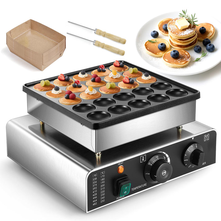 CGOLDENWALL 25 Loch Pfannkuchenmaschine Kommerzielle, Elektrischer Mini-Pfannkuchenbäcker mit Antiha