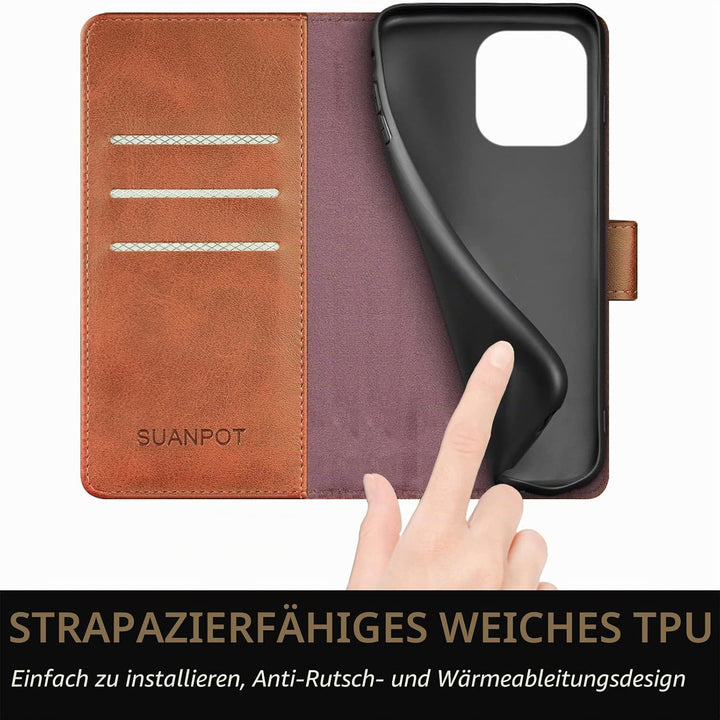 SUANPOT [RFID Schutz für iPhone 14 Pro Max 6.7" Hülle PU Leder Handyhülle Lederhülle Klapphülle Kart