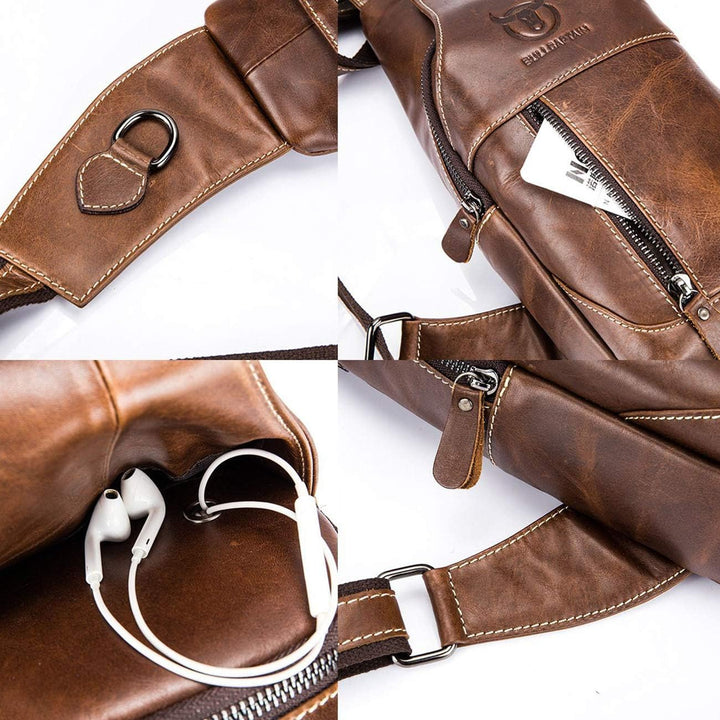 BULLCAPTAIN Sling bag Tasche Leder Herren, Rindleder Schultertasche, Umhängetasche, Brusttasche, Ruc