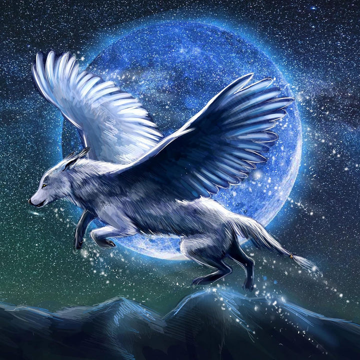 Pixxprint Glasbild | Wandbild auf Echtglas | Wolf mit Flügeln | 40x40 cm | inkl. Aufhängung und Abst