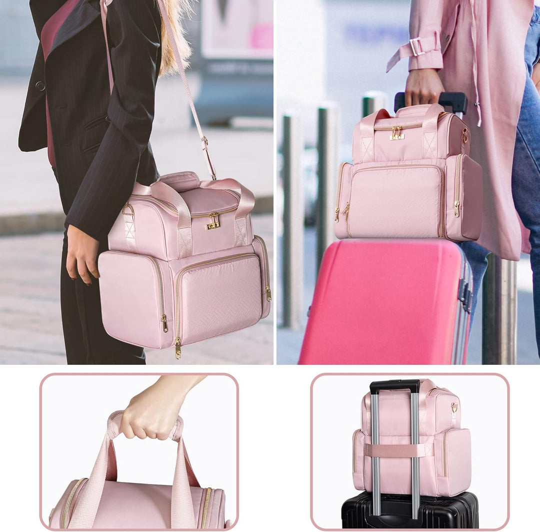 Grosses Makeup Tasche mit 3 Innentaschen, Doppellagiger Kosmetik Organizer mit Tasche für Makeup Bür