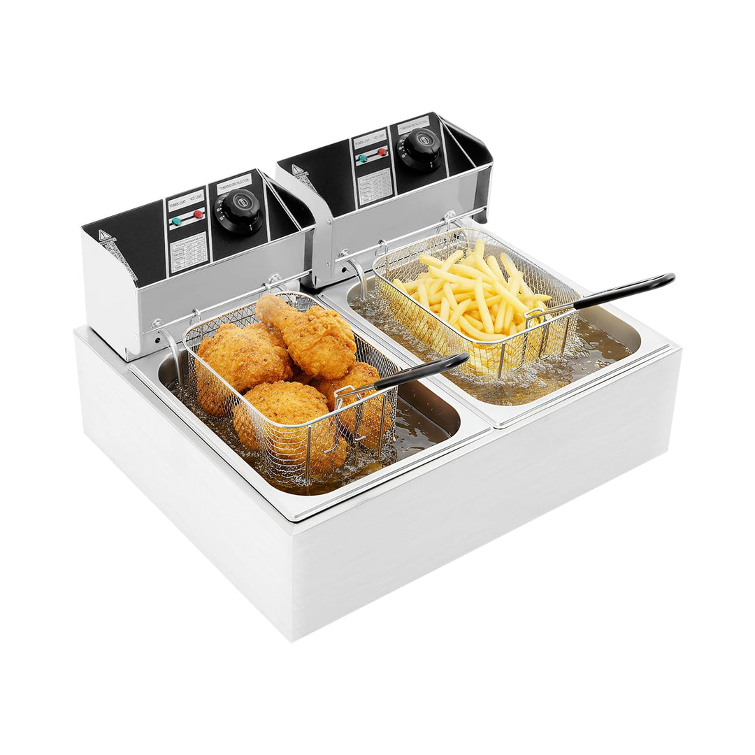 Fritteuse mit 2 Körben, 12 Liter, Edelstahl fritteuse mit Sieb und Ölbehälter, einstellbare Temperat