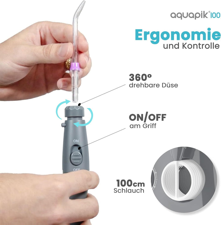 Aquapik® 100 professionelle Munddusche | Plaqueentferner + von Zahnärzten empfohlen | 8 Düsen, 10 Dr