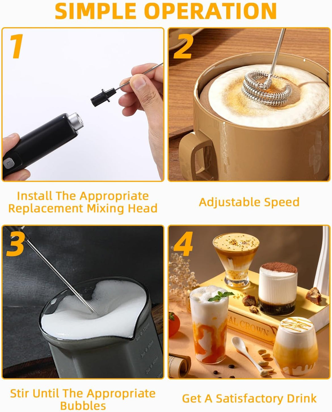 Elektrischer Milchaufschäumer,Milk Frother,Elektrischer Schneebesen,Mini Handmixer,USB-C Aufladbar A