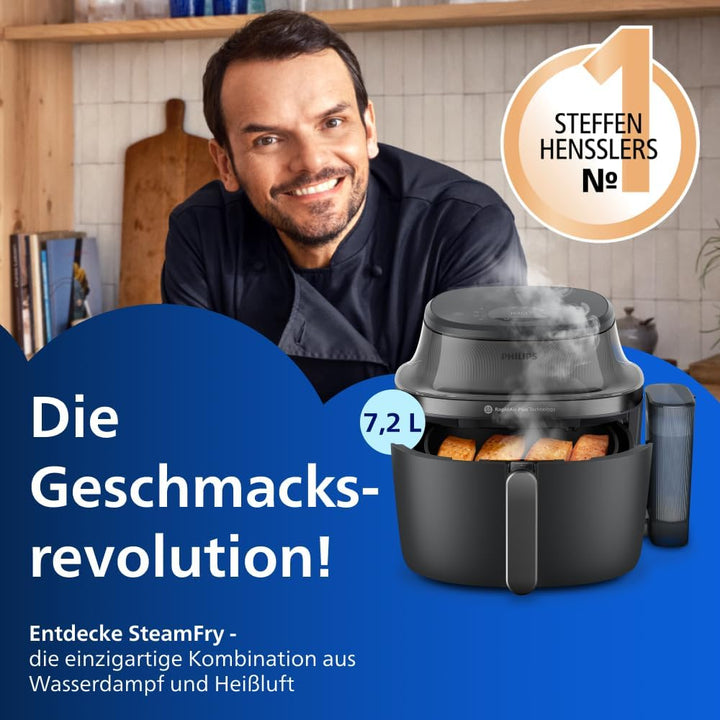 Philips Steam Airfryer 5000 Series Heissluftfritteuse mit Dampfgar-Funktion, Steam, Airfry, SteamFry