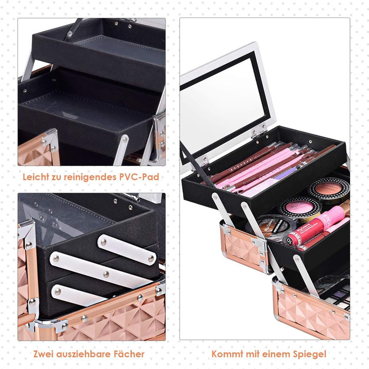 COSTWAY Beauty Case Schminkkoffer Kosmetikkoffer, Schmuckkoffer 23 x 15 x 18cm, Friseurkoffer mit Sp