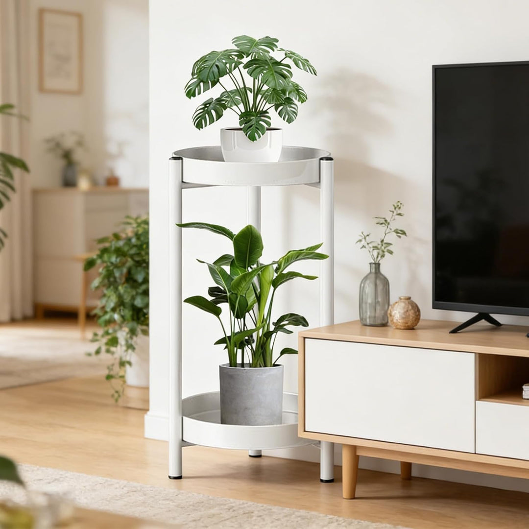Pflanzenständer für drinnen und draussen, 2 Etagen Metall Blumentopfhalter, 60 cm Hoch, Rostfrei Blu