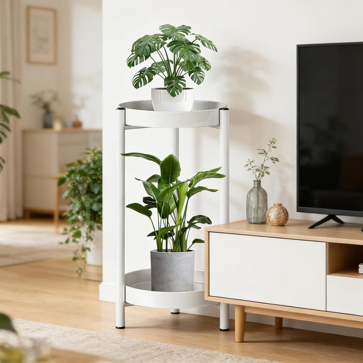 Pflanzenständer für drinnen und draussen, 2 Etagen Metall Blumentopfhalter, 60 cm Hoch, Rostfrei Blu