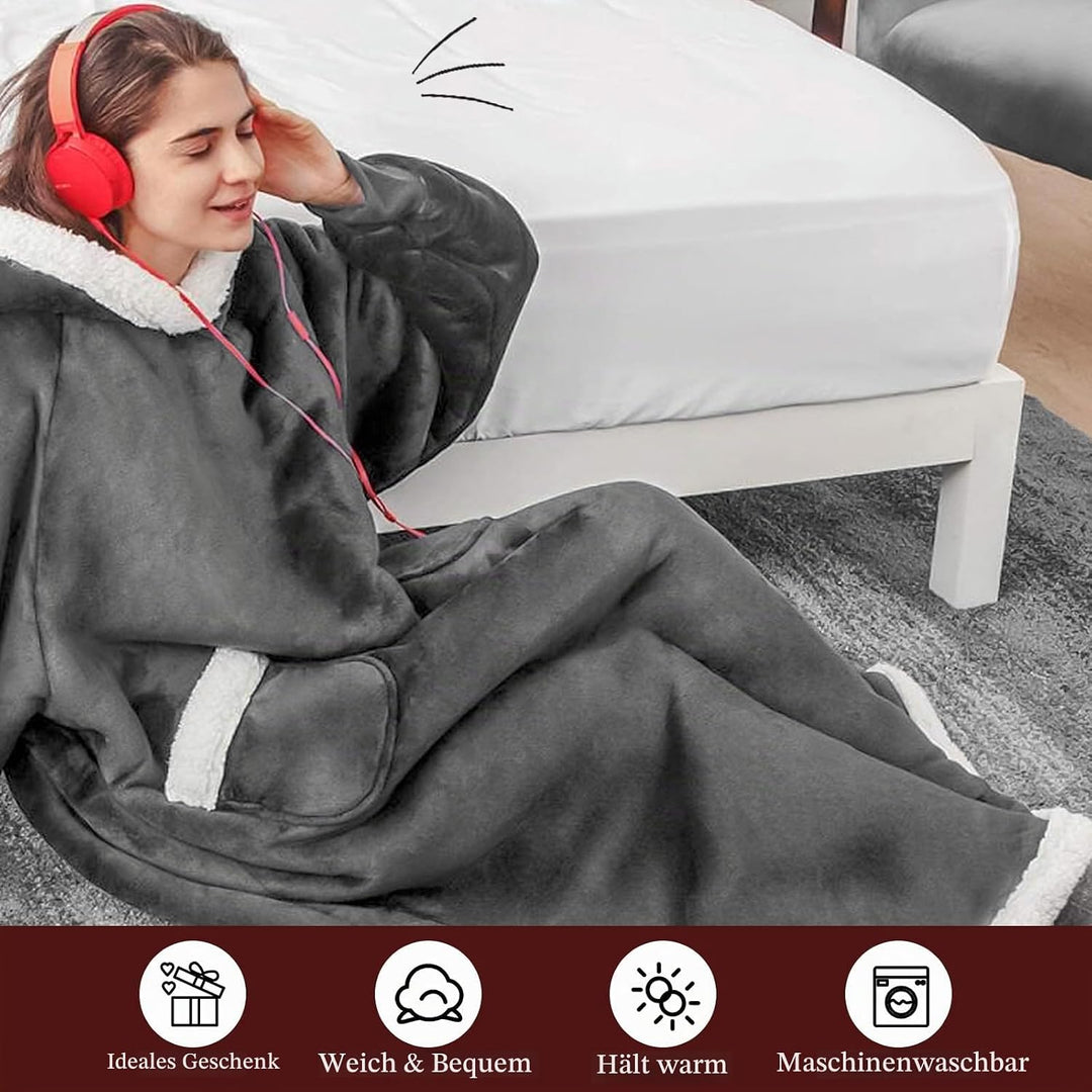 Hoodiedecken Kuscheldecke ärmel Decke mit Kapuze Dunkelgrau TV Decke Warme Decken für den Winter, gr