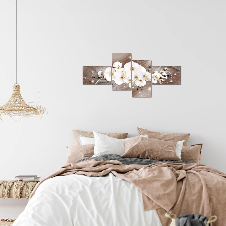 Runa Art Bild Modern Blumen Orchidee - Made in Germany - Wandbilder Abstrakt Beige Braun 4 Teilig 00