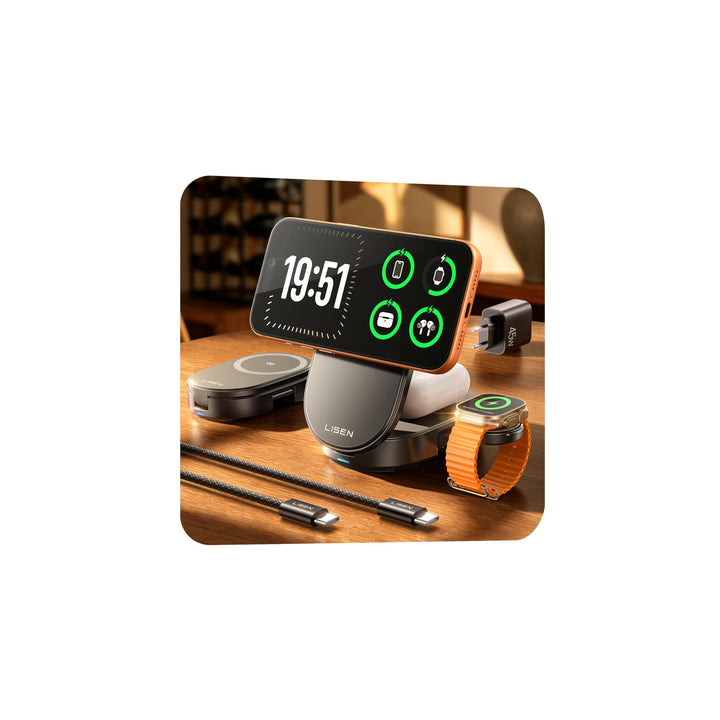 LISEN 25W Qi2.2 MagSafe Ladestation für Apple Watch und iPhone 17 Pro Max, 3-in-1 Magsafe Ladegerät,