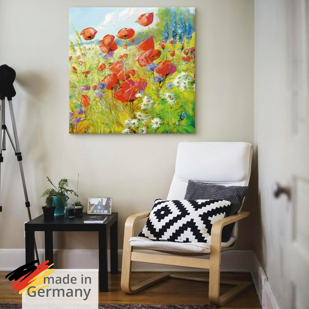 ARTland Leinwandbilder Wandbild Bild auf Leinwand 70 x 70 cm Botanik Blumenwiese Mohnblume Malerei B