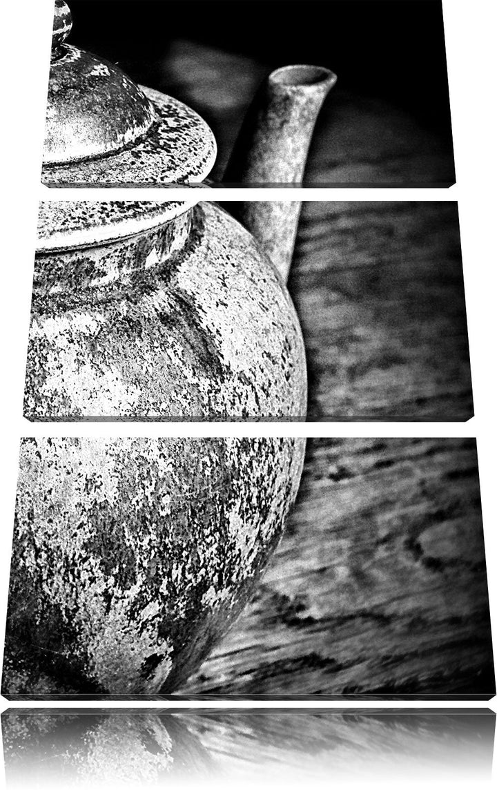 Pixxprint Monocrome, stilvolle alte Teekanne aus Keramik 3-Teiler Leinwandbild 120x80 Bild auf Leinw