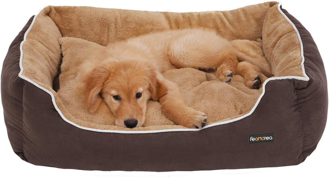 Feandrea Luxus Hundebett, weiches Hundekorb, L, mit abnehmbarem Kissen, 90 x 25 x 75 cm, braun und b